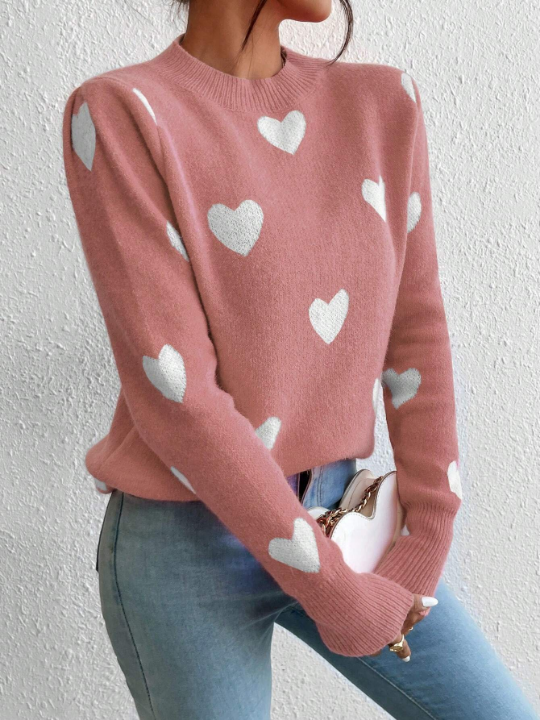 Essnce Heart Patterned Long Sleeve Sweater