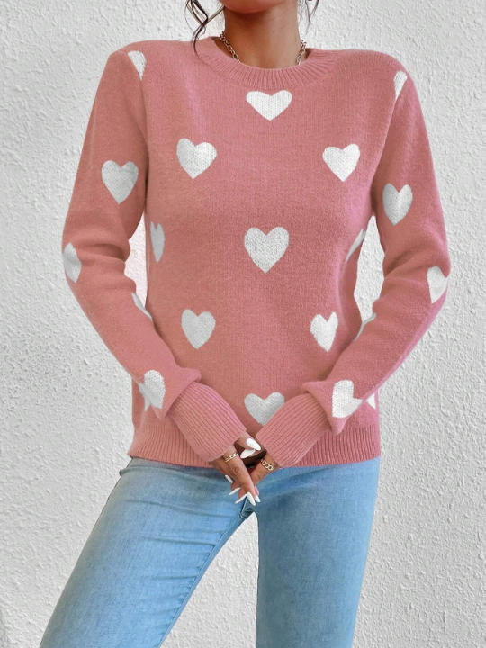 Essnce Heart Patterned Long Sleeve Sweater