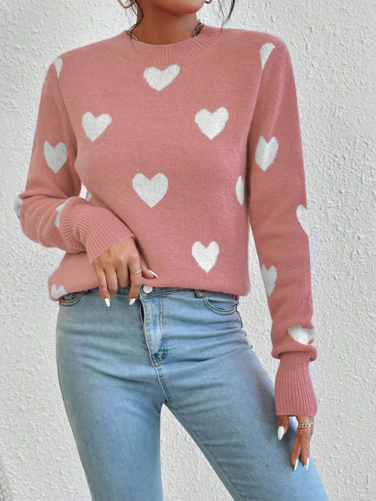 Essnce Heart Patterned Long Sleeve Sweater