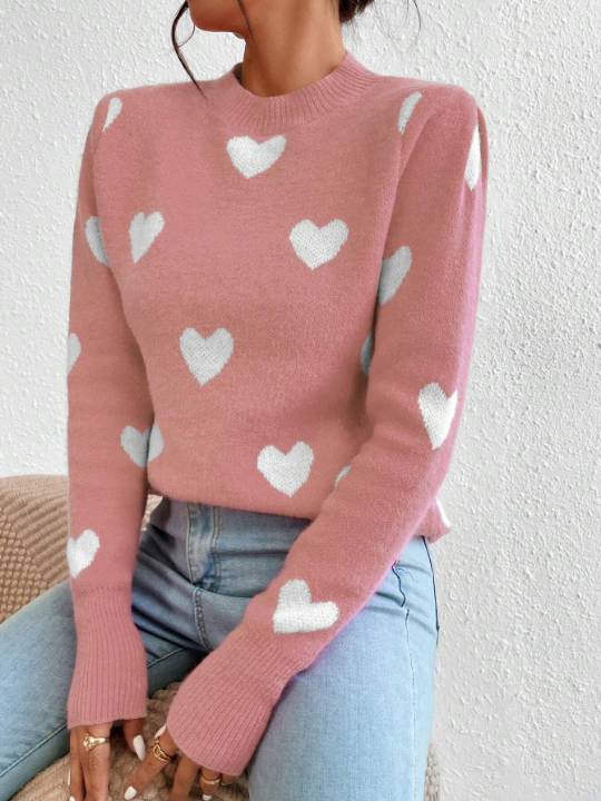 Essnce Heart Patterned Long Sleeve Sweater