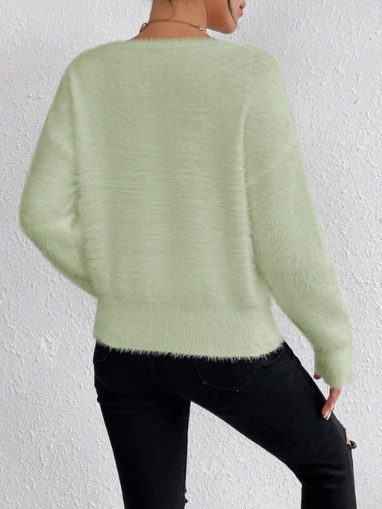 Essnce Women's Solid Color V-Neck Sweater Pullover