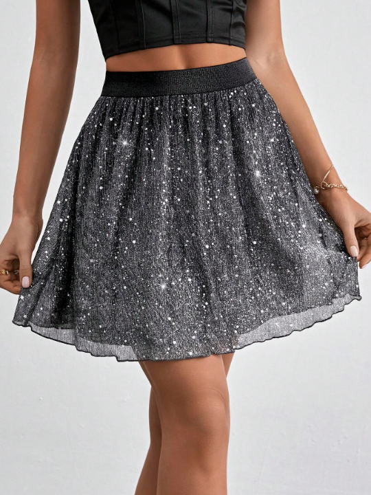 Frenchy Two Color Contrast High-Waisted Flared Skirt