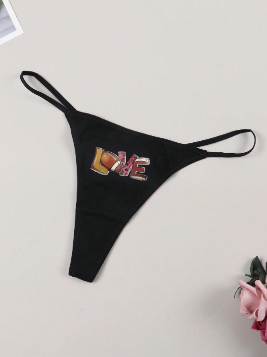 Women's Sexy Thin Breathable Football Letter Pattern Thong Underwear