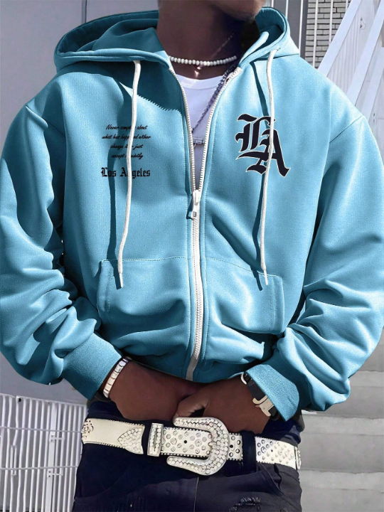 Manfinity EMRG Loose Fit Men's Hoodie With Letter Print And Zipper Front