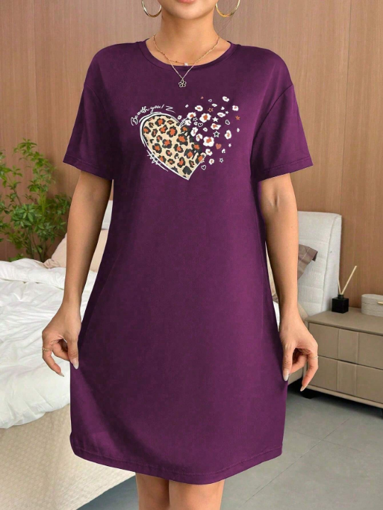 Women's Letter & Leopard Print Nightgown