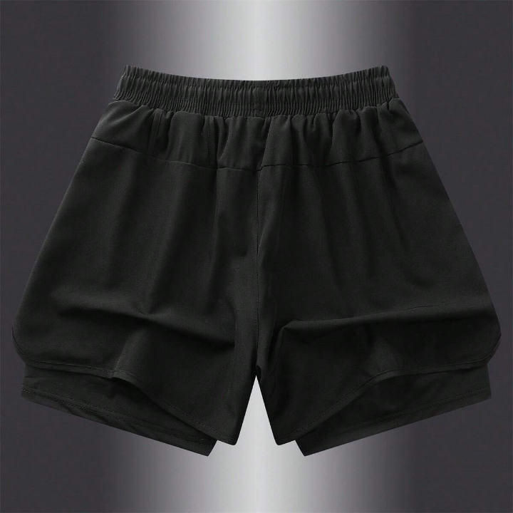 Men's Quick-Dry Training Shorts With Built-In Compression Shorts, 2 In 1, Summer Black Shorts