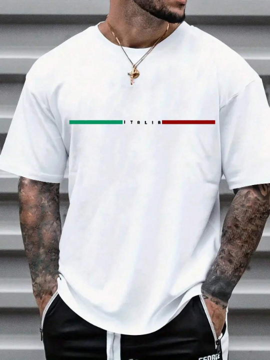 Men's Leisure & Commute Round Neck T-Shirt With Letter Print