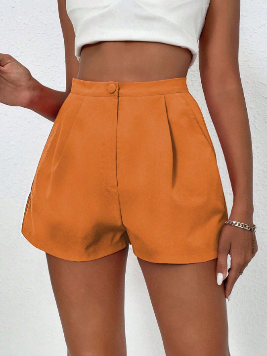 Priv Solid Color Pleated Casual Shorts