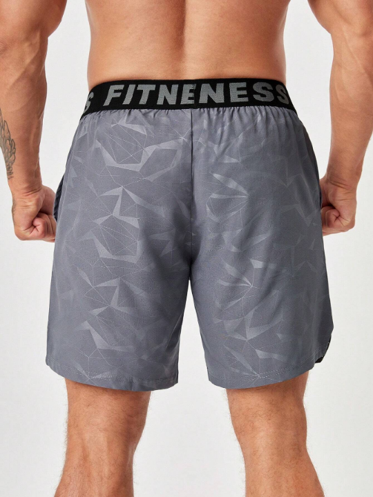 Fitness Men's Letter Printed Drawstring Workout Shorts With Slanted Pockets