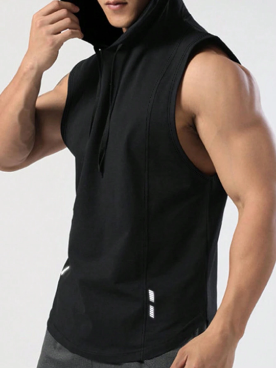 Sport PWRUP Men Reflective Panel Drawstring Hooded Sports Tank Top