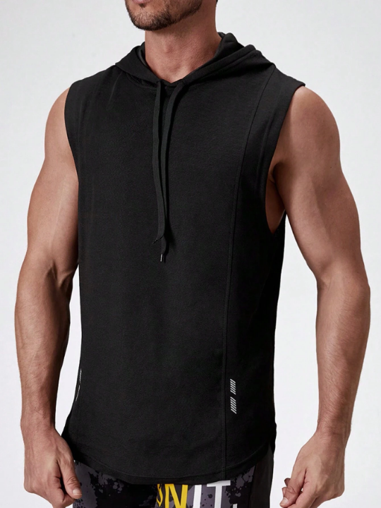 Sport PWRUP Men Reflective Panel Drawstring Hooded Sports Tank Top