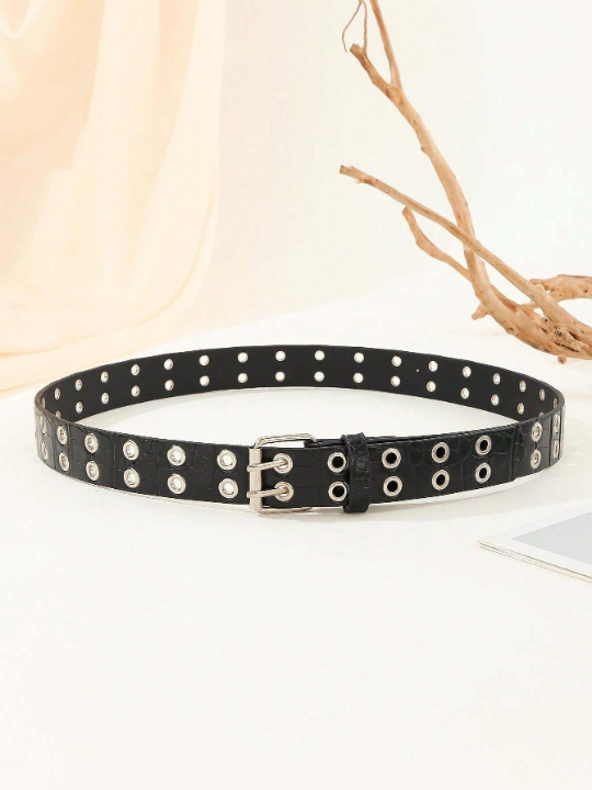 1pc Stylish Unisex Belt With Bright White Double Row Eyelets, Suitable For Carnival, Valentine's Day, St. Patrick's Day Gifts, Various Festivals And Party Occasions Street