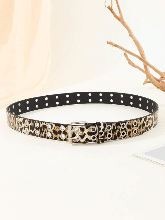 1pc Trendy Unisex White Belt With Double Row Eyelets, Suitable For Festival, Valentine's Day, St Patrick's Day Gift, Daily, Party, Etc