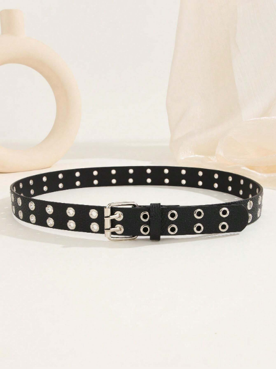 1pc Trendy Unisex Double Row Eyelet White Belt Perfect For Mardi Gras, Valentine's Day, St. Patrick's Day; Suitable For Various Festivals, Daily Gatherings And Parties As Gifts