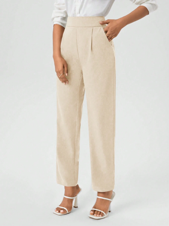 Women's Solid Color High Waist Trousers With Diagonal Pockets