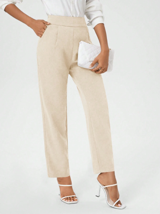 Women's Solid Color High Waist Trousers With Diagonal Pockets