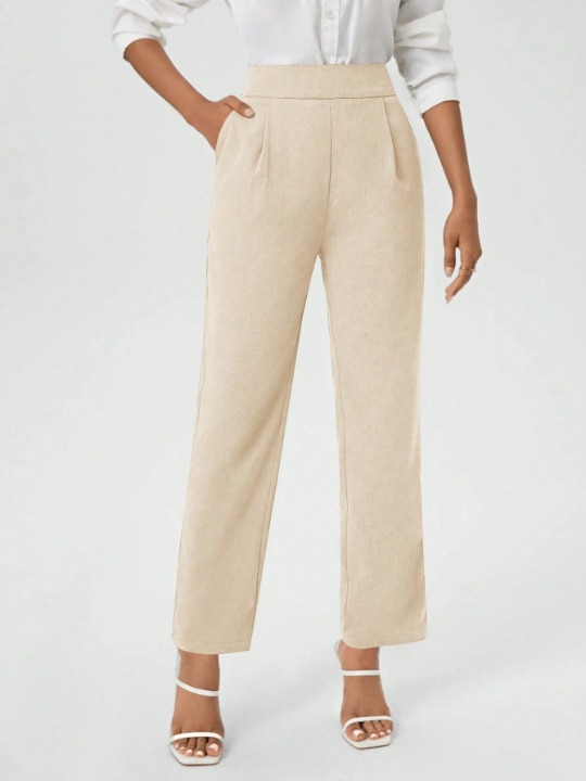 Women's Solid Color High Waist Trousers With Diagonal Pockets