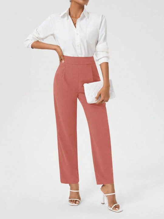 Women's Solid Color High Waist Slant Pocket Pants