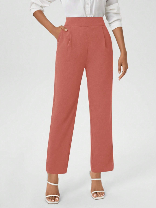 Women's Solid Color High Waist Slant Pocket Pants