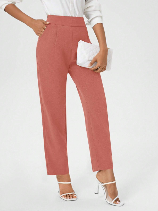 Women's Solid Color High Waist Slant Pocket Pants