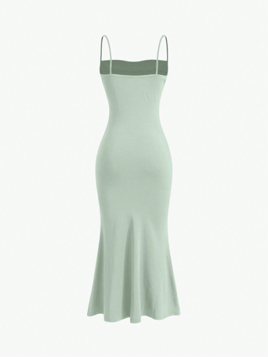 MOD Solid Color Pleated Fish Tail Cami Dress