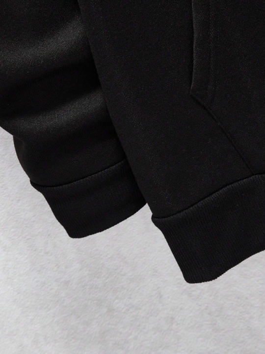 Men's Bear & Letter Pattern Drawstring Hooded Long Sleeve Sweatshirt