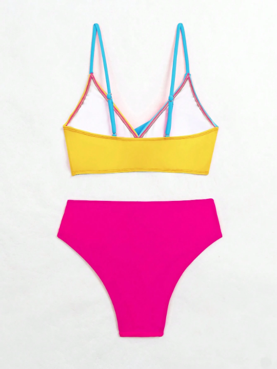 Swim Vcay Color Block Two Piece Swimwear Set Carnival