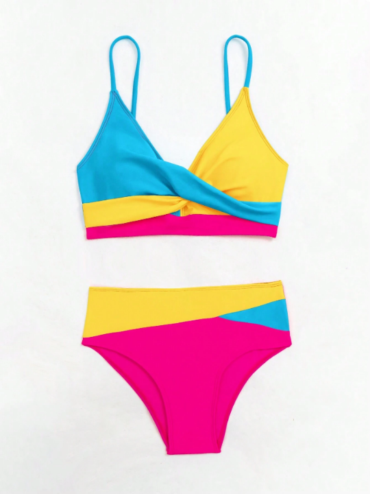 Swim Vcay Color Block Two Piece Swimwear Set Carnival