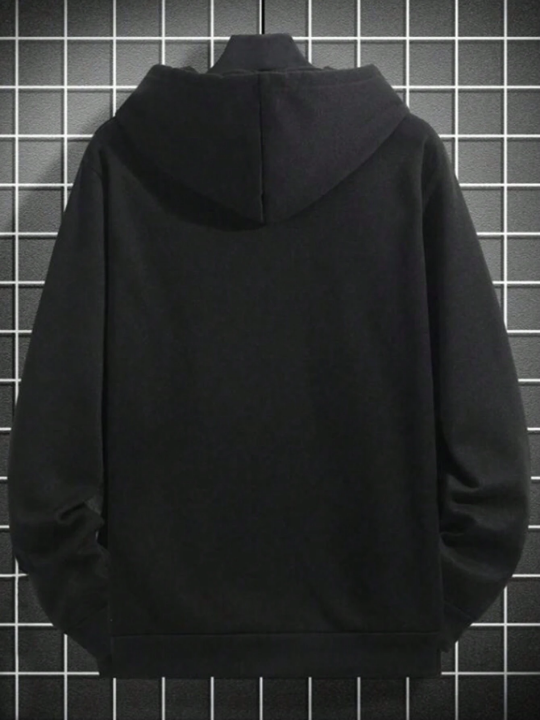 Manfinity Homme Men's Letter Printed Drawstring Hooded Fleece Sweatshirt