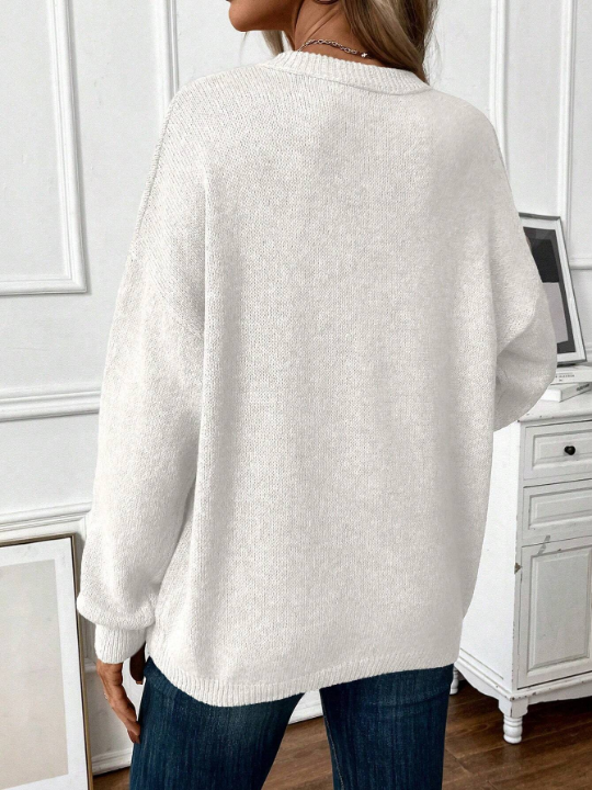 Frenchy Ladies' Solid Color Drop Shoulder Casual Sweater