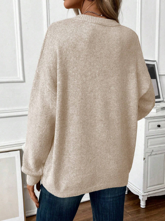 Frenchy Women's Solid Color Drop Shoulder Casual Sweater