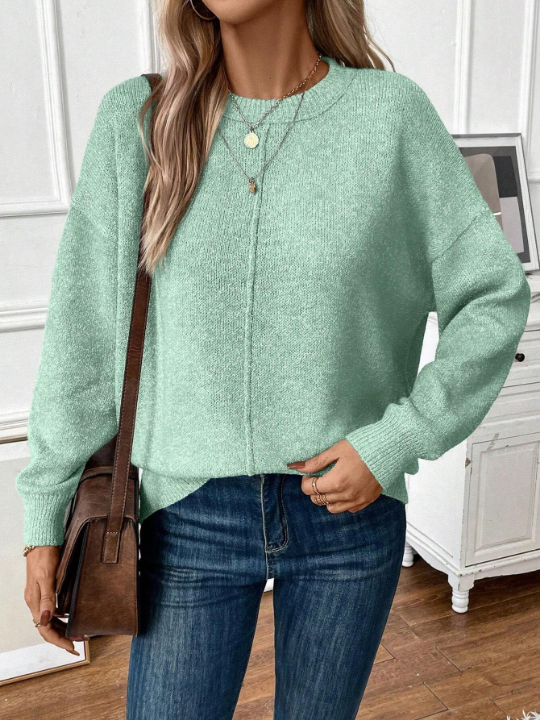 Frenchy Women's Solid Color Drop Shoulder Casual Sweater