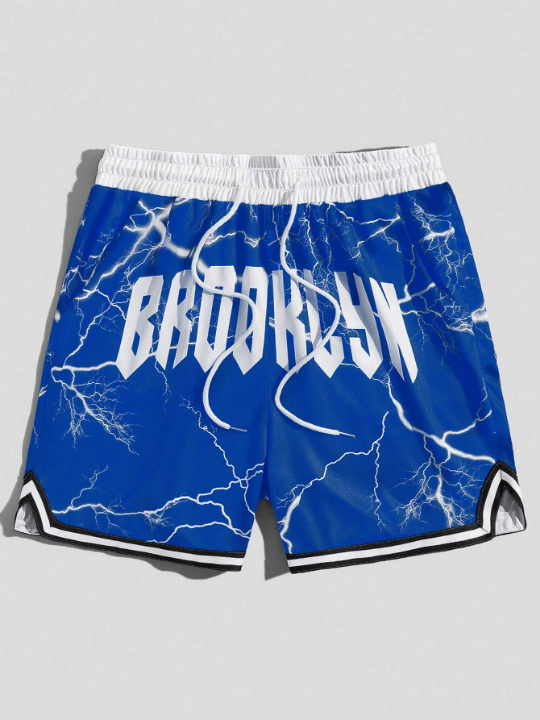 ROMWE Street Life Letter Print Drawstring Shorts