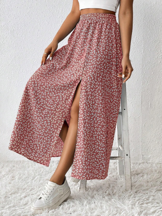 PETITE Women's High Slit Floral Print Skirt