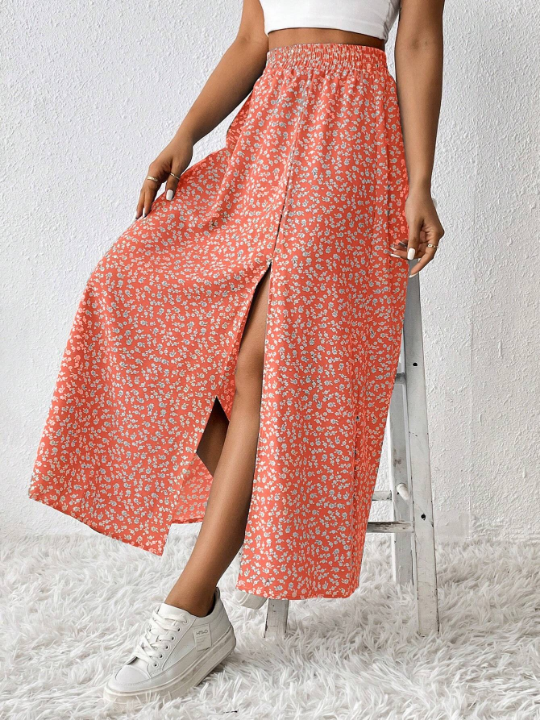 PETITE Women's Floral Print High Split Skirt