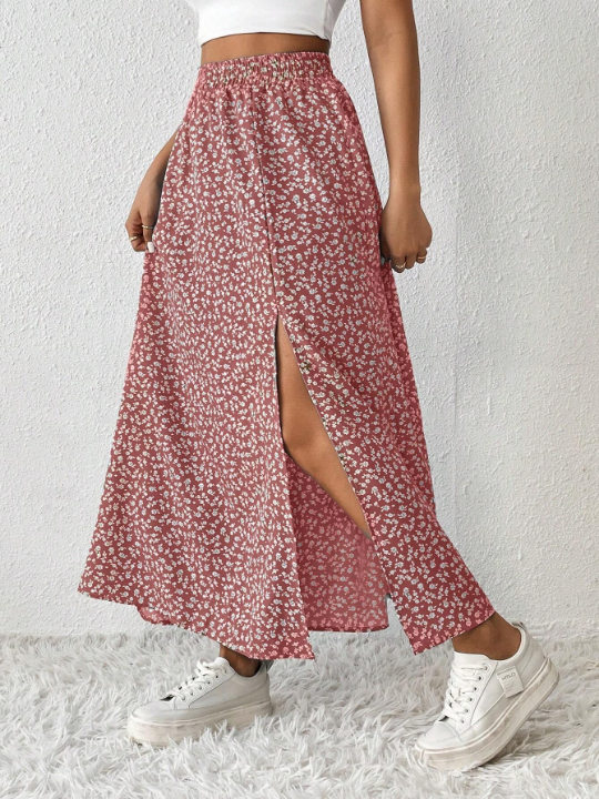 PETITE Women's High Slit Floral Print Skirt