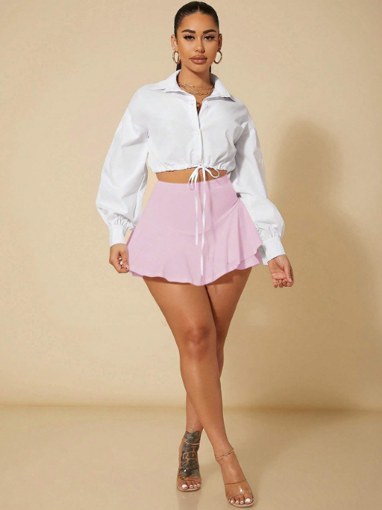 SXY Solid Color Lotus Leaf Edge Skort