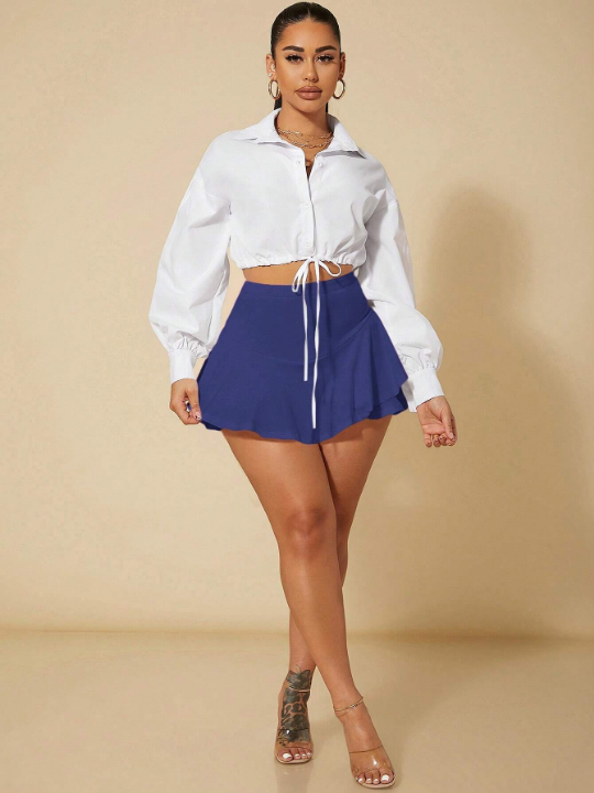 SXY Solid Color Ruffle Trimmed Skort