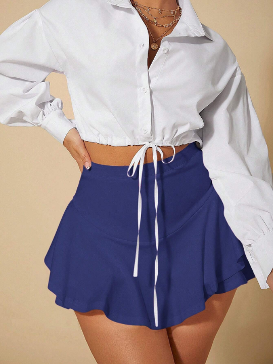 SXY Solid Color Ruffle Trimmed Skort