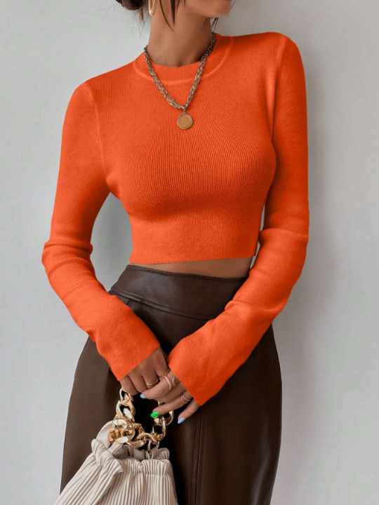 Frenchy Long Sleeve Cropped Sweater