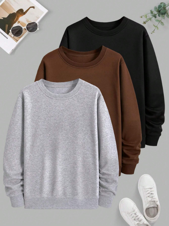 Men's Solid Color Round Neck Long Sleeve Sweatshirt