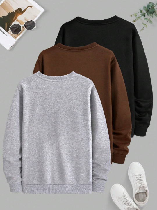 Men's Solid Color Round Neck Long Sleeve Sweatshirt