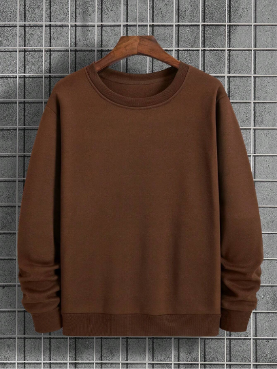 Men's Solid Color Round Neck Long Sleeve Sweatshirt