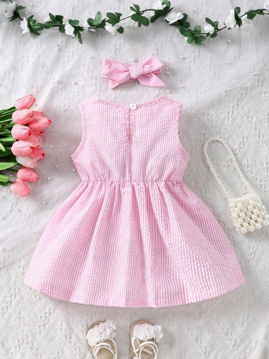 Baby Girl's Bowknot Decor Ruffle Edge Trim Dress