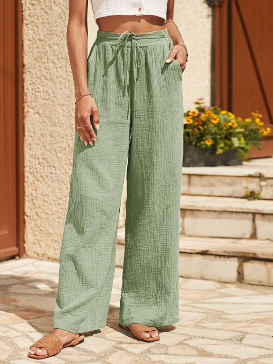 Frenchy Women's Solid Color Waist Belted Long Pants