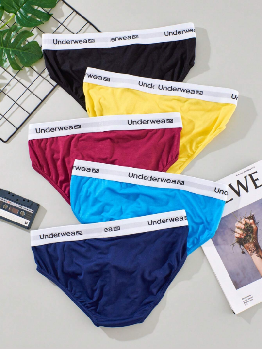 5pcs/Set Men's Fashionable Triangle Underpants With Lettered Waistband