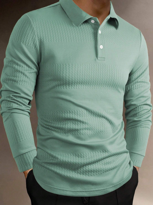 Manfinity Homme Men's Textured Long Sleeve Polo Shirt