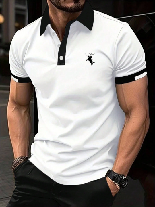 Manfinity Mode Men's Polo Shirt With Horseback Riding Embroidery