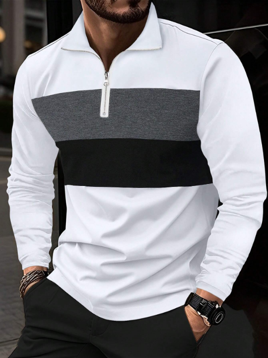 Manfinity Homme Men's Color Block Long Sleeve Polo Shirt