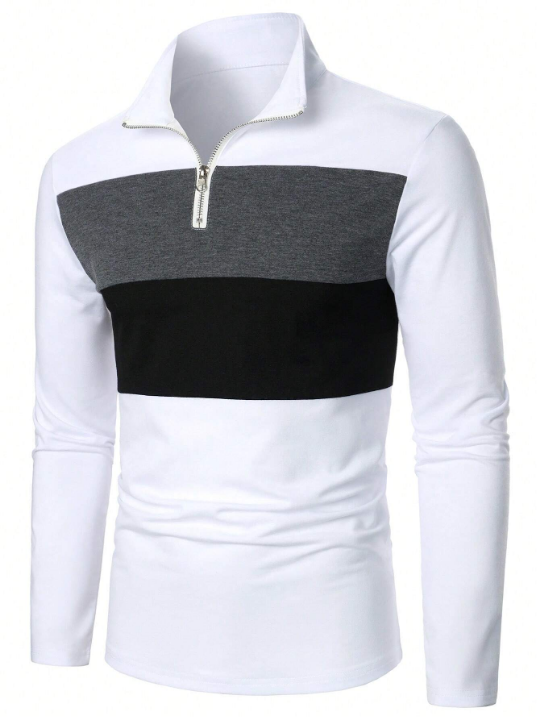 Manfinity Homme Men's Color Block Long Sleeve Polo Shirt